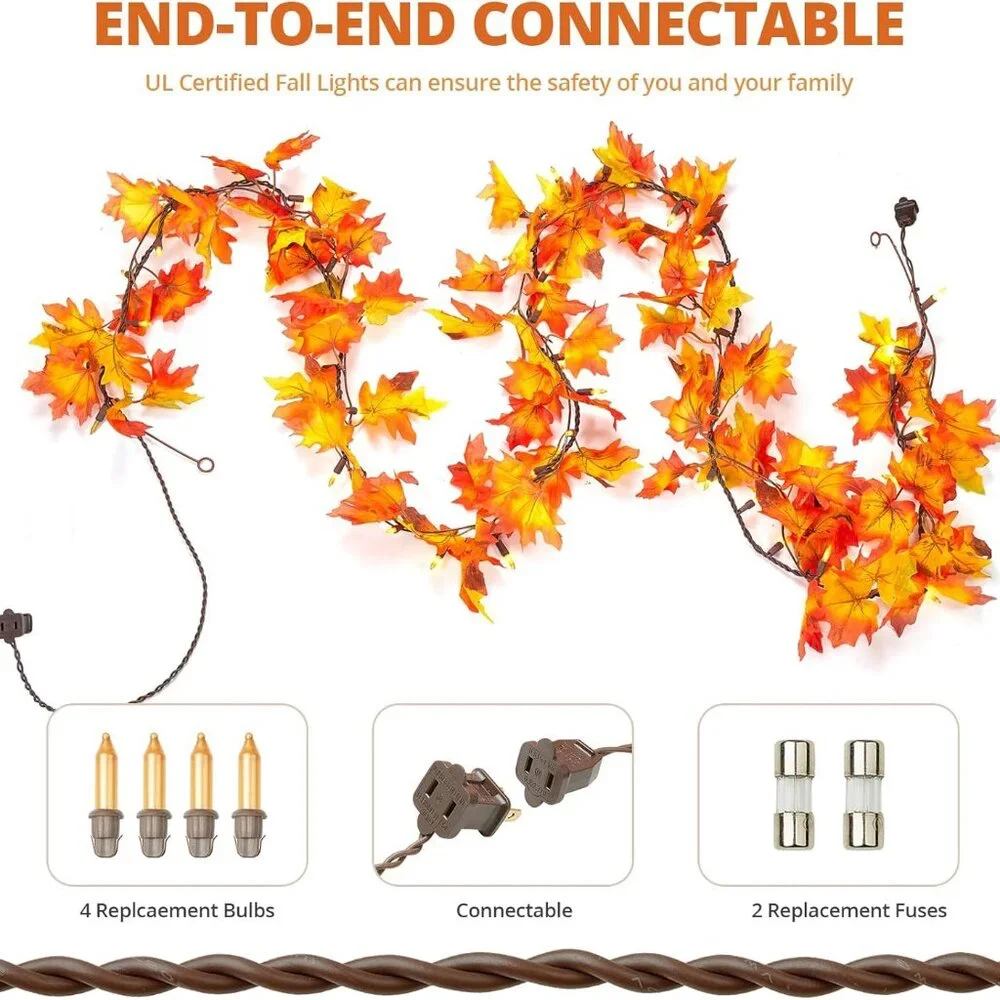 Fall Decorations for‎ Home 9FT Plug in Thanksgiving Lights Fall Garland 50 Bulbs